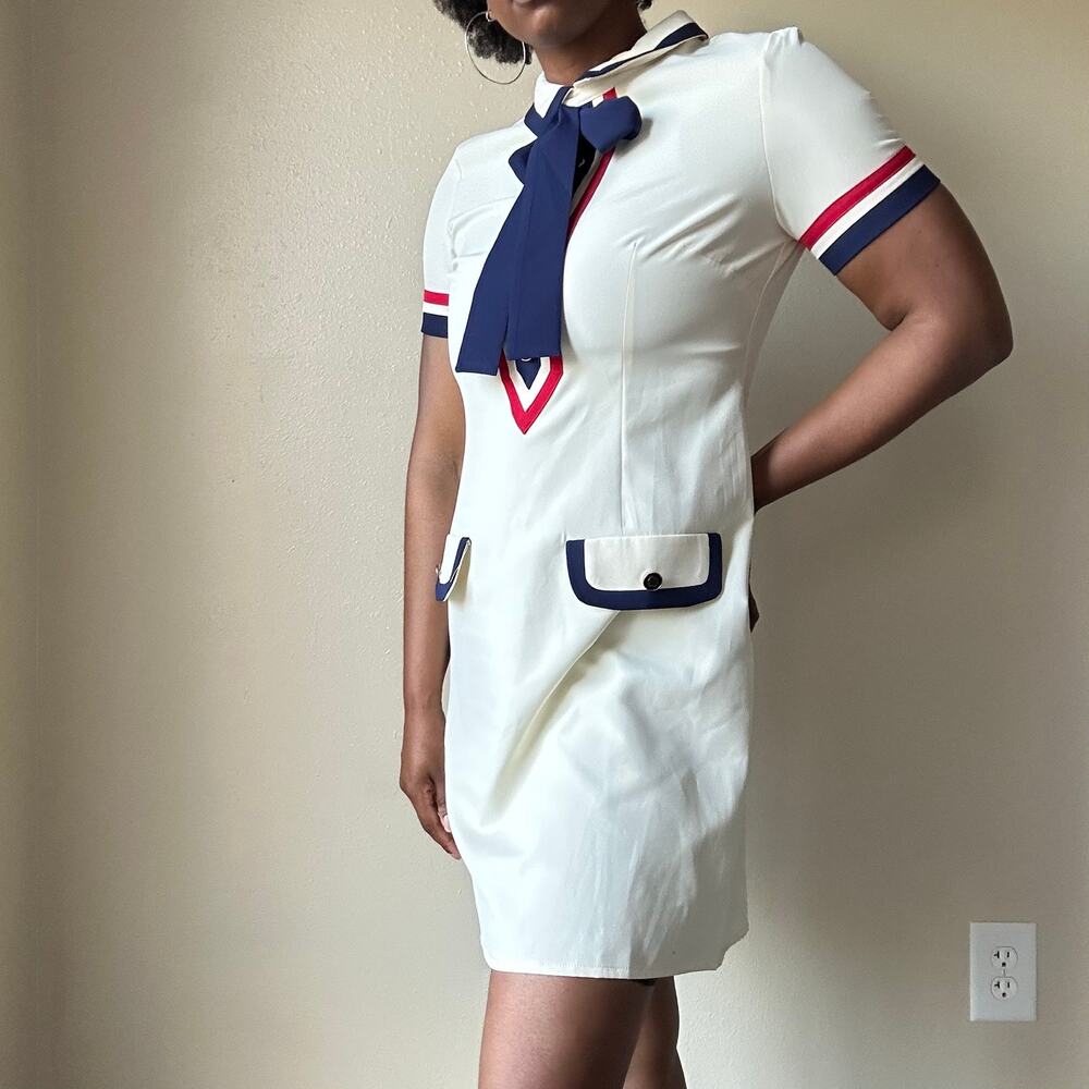Gracia Cream Coquette Sailor Collared Mini Dress Size Large